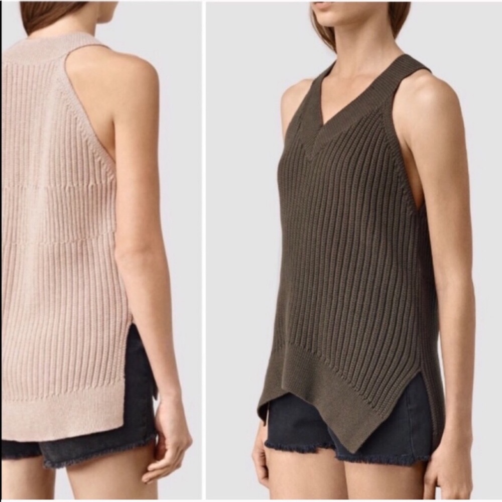 All Saints Ribbed Knit Manson Sweater Vest olive
